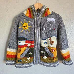 Isabella Mia Wool Knitted Baby Animal Scenery Cardigan Jacket 2T Grey Peruvian